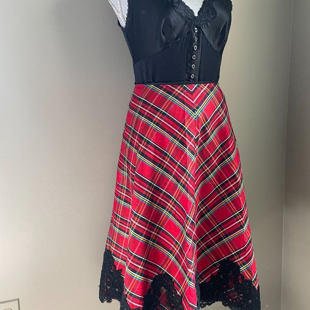 Adrianna Papell SILK Plaid Lace Skirt size 10 - Picture 4 of 6
